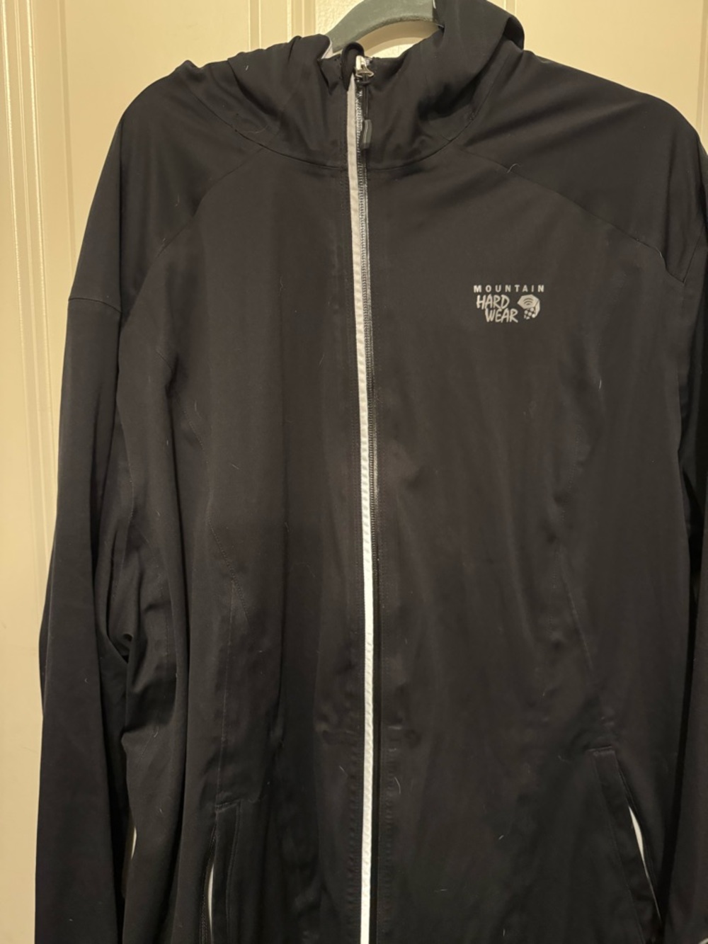 Mountain Hardwear Men's Black Hooded Windbreaker with Contrast Zip